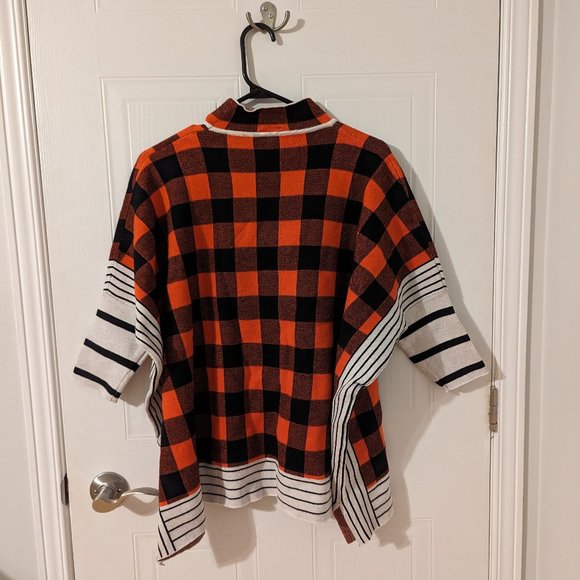 SHEIN combination of plaid and striped poncho style sweater Size S - Picture 1 of 3